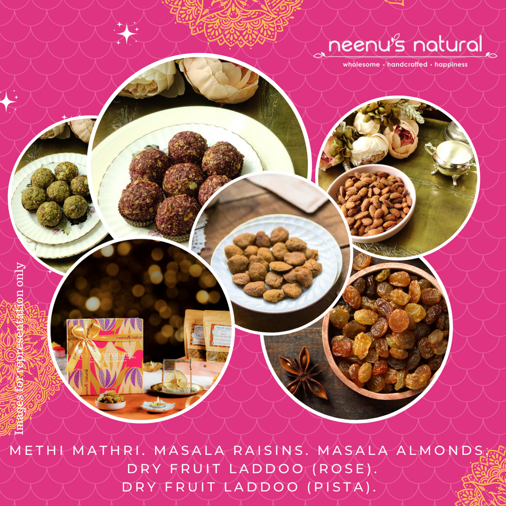 Gift 26 - Box Pack - Assorted Dry fruit Laddoo+Flavoured nuts+Crispy Namkeen